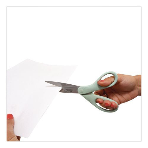 Image of Westcott® 17350 KleenEarth Rice Husk Scissors, Pointed Tip, 8" Long, Straight Sage Blue Handle