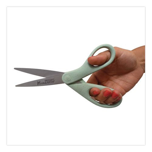 Image of Westcott® 17350 KleenEarth Rice Husk Scissors, Pointed Tip, 8" Long, Straight Sage Blue Handle