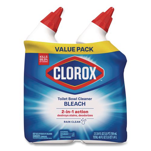 Image of Clorox® 30924 Disinfecting Toilet Bowl Cleaner with Bleach, Rain Clean Scent, 24 oz Bottle, 2/Pack, 6 Packs/Carton