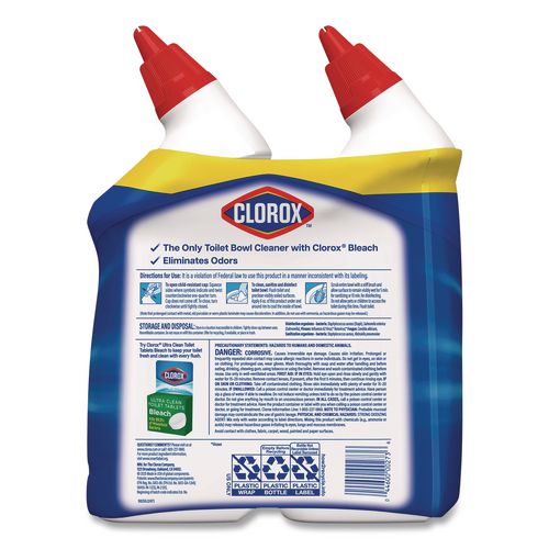Image of Clorox® 30924 Disinfecting Toilet Bowl Cleaner with Bleach, Rain Clean Scent, 24 oz Bottle, 2/Pack, 6 Packs/Carton
