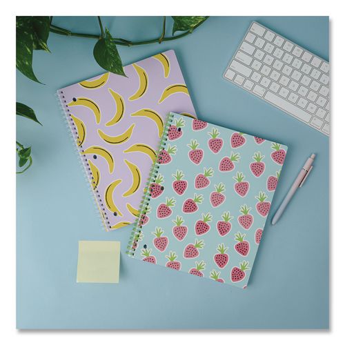 Image of DesignWorks Ink® TTWSA-114ST Twin-Wire Notebook, Randomly Assorted Banana and Strawberry Cover Designs, 1-Subject, Wide/Legal Rule, (80) 10.5 x 8.5 Sheets