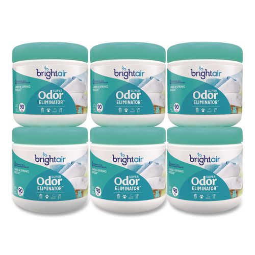 Image of BRIGHT Air® 901046CT Super Odor Eliminator, Linen and Spring Breeze, 14 oz Jar, 6/Carton