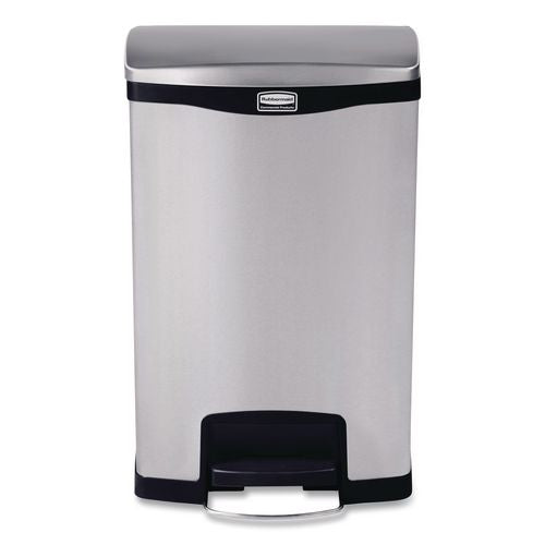 Image of Rubbermaid® Commercial 1901992 Slim Jim Stainless Steel Step-On Container, Front Step Style, 13 gal, Stainless Steel, Black