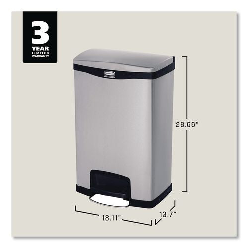 Image of Rubbermaid® Commercial 1901992 Slim Jim Stainless Steel Step-On Container, Front Step Style, 13 gal, Stainless Steel, Black