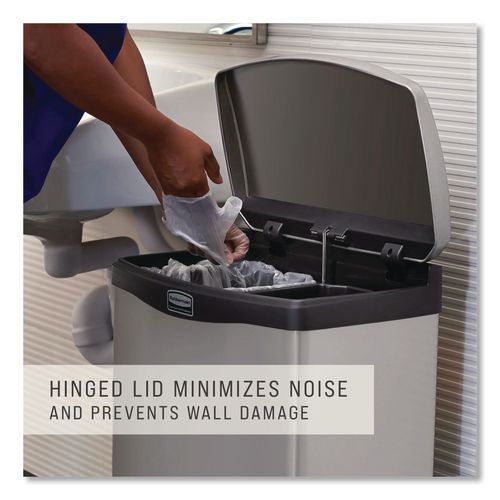 Image of Rubbermaid® Commercial 1901992 Slim Jim Stainless Steel Step-On Container, Front Step Style, 13 gal, Stainless Steel, Black