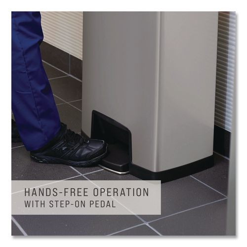 Image of Rubbermaid® Commercial 1901992 Slim Jim Stainless Steel Step-On Container, Front Step Style, 13 gal, Stainless Steel, Black