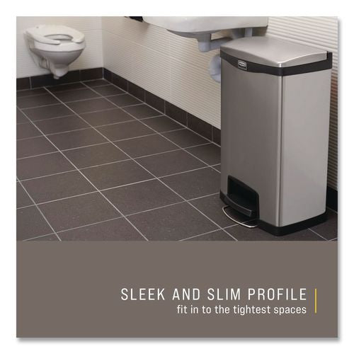 Image of Rubbermaid® Commercial 1901992 Slim Jim Stainless Steel Step-On Container, Front Step Style, 13 gal, Stainless Steel, Black