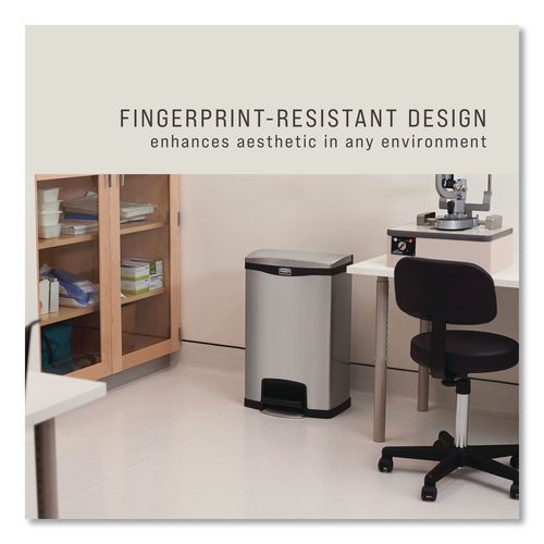 Image of Rubbermaid® Commercial 1901992 Slim Jim Stainless Steel Step-On Container, Front Step Style, 13 gal, Stainless Steel, Black