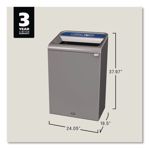 Image of Rubbermaid® Commercial 1961629 Configure Indoor Recycling Waste Receptacle, Mixed Recycling, 33 gal, Metal, Gray