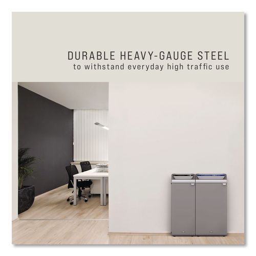 Image of Rubbermaid® Commercial 1961629 Configure Indoor Recycling Waste Receptacle, Mixed Recycling, 33 gal, Metal, Gray