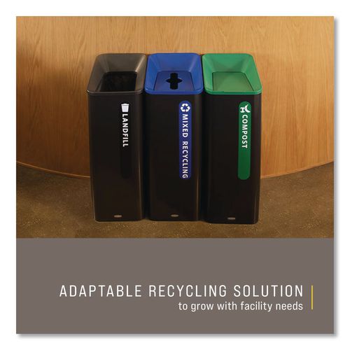 Image of Rubbermaid® Commercial 2078980 Sustain Decorative Refuse with Recycling Lid, 23 gal, Metal/Plastic, Black/Blue