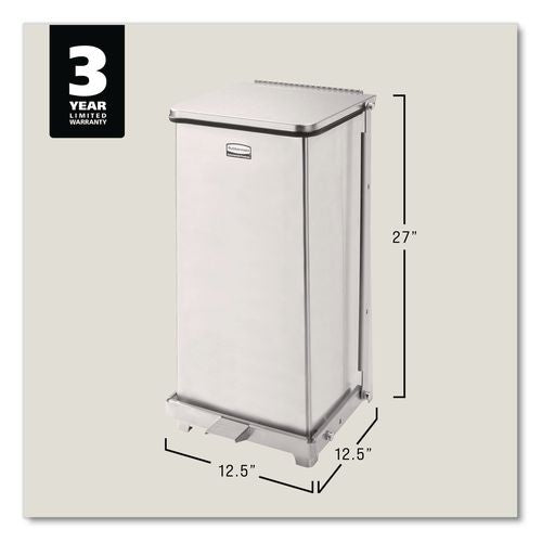 Image of Rubbermaid® Commercial FGST24SSPL Defenders Heavy-Duty Steel Step Can, 13 gal, Steel, Stainless Steel
