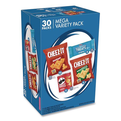 Image of Cheez-It® KEE00149 Mega Variety Pack, Cheez-Its, Pringles, Rice Krispies, Individually Wrapped, 30/Box