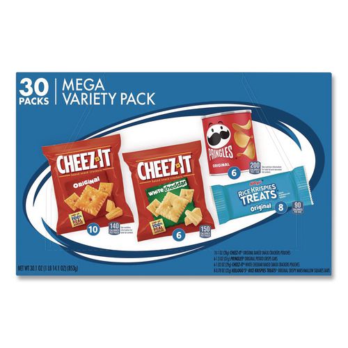 Image of Cheez-It® KEE00149 Mega Variety Pack, Cheez-Its, Pringles, Rice Krispies, Individually Wrapped, 30/Box