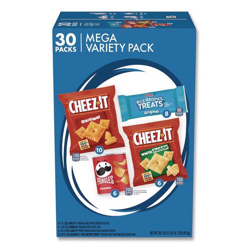 Image of Cheez-It® KEE00149 Mega Variety Pack, Cheez-Its, Pringles, Rice Krispies, Individually Wrapped, 30/Box