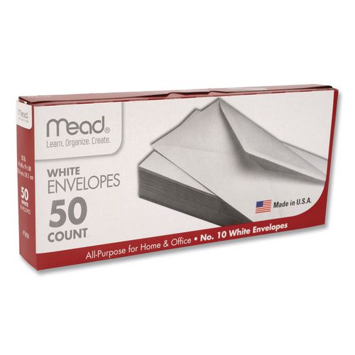 Image of Mead® 75050 #10 Business Envelopes, Monarch Flap, Gummed Closure, 4.13 x 9.5, White, 50/Pack