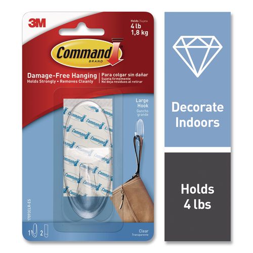 Image of Command 17093CLRES Large Clear Hooks, Plastic, Supports 4 lb