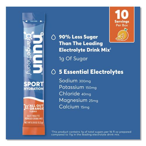 Image of nuun® NUU02403 Sport Hydration Electrolyte Powder Drink Mix, All Out Orange, 0.18 oz Stick, 10/Box