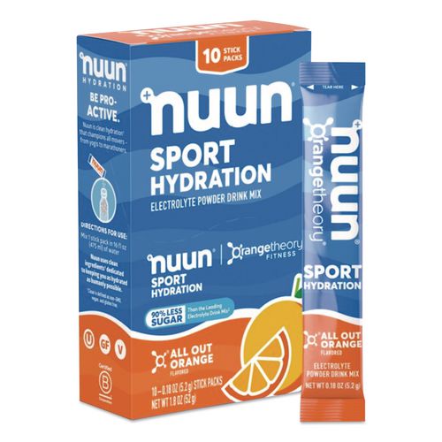 Image of nuun® NUU02403 Sport Hydration Electrolyte Powder Drink Mix, All Out Orange, 0.18 oz Stick, 10/Box