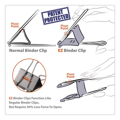 Image of Officemate 99550 EZ Binder Clips, Medium, Gray, 48/Pack