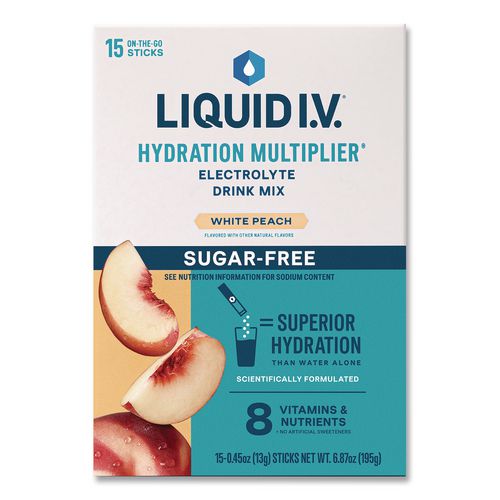 Image of LIQUID I.V.® EHC28674 Sugar-Free Hydration Multiplier, 0.45 oz Stick, Sugar-Free White Peach, 15/Pack