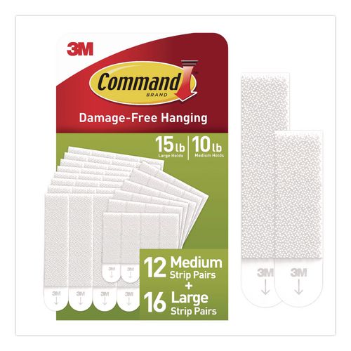 Image of Command MMM1720928ES Damage-Free Hanging Picture Hanging Strip Pairs, (16) Large (0.75" x 3.65"), (12) Medium (0.63" x 2.75"), White, 28/Pack