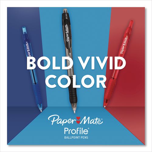 Image of Paper Mate® 1960667 Profile Ballpoint Pen, Retractable, Bold 1.4 mm, Black Ink, Smoke/Black Barrel, 8/Pack