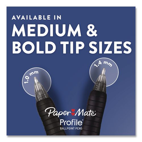 Image of Paper Mate® 1960667 Profile Ballpoint Pen, Retractable, Bold 1.4 mm, Black Ink, Smoke/Black Barrel, 8/Pack