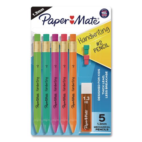 Image of Paper Mate® 2017483 Handwriting Mechanical Pencil Set with Lead and Eraser Refills, HB (#2), Black Lead, Assorted Barrel Colors, 5 Pencils/Set