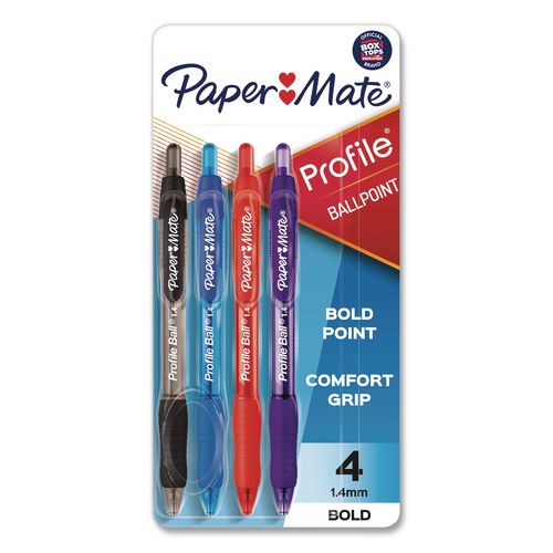 Image of Paper Mate® 1938165 Profile Ballpoint Pen, Retractable, Bold 1.4 mm, Assorted Ink and Barrel Colors, 4/Pack
