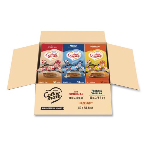 Image of Coffee mate® 12408209 Liquid Coffee Creamer, Assorted Flavors, 0.38 oz Mini Cups, 150/Carton