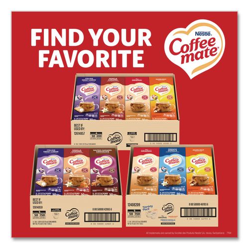 Image of Coffee mate® 12408209 Liquid Coffee Creamer, Assorted Flavors, 0.38 oz Mini Cups, 150/Carton