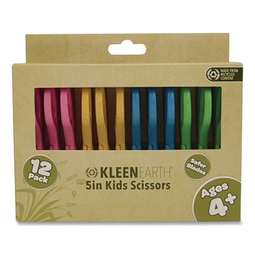 Image of Westcott® 00850 KleenEarth Rice Husk Kids Scissors, Blunt Tip, 5" Long, Straight Assorted Color Handles, 12/Pack