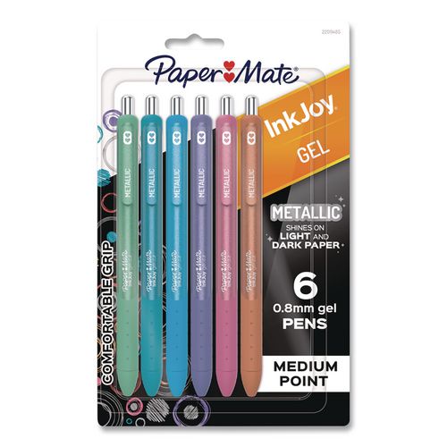 Image of Paper Mate® 2209485 InkJoy Gel Metallic Gel Pen, Retractable, Medium 0.8 mm, Assorted Ink and Barrel Colors, 6/Pack