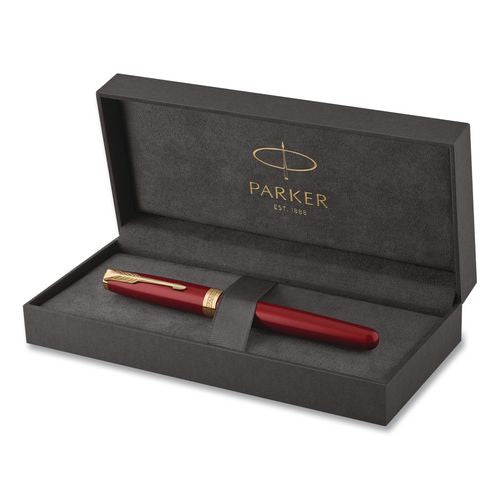 Image of Parker® 1931474 Sonnet Fountain Pen with Gift Box, Medium Fountain Nib, Red Ink, Red Lacquer/Gold Barrel