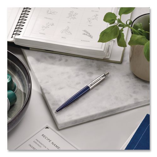 Image of Parker® 1953209 Jotter Ballpoint Pen, Retractable, Medium 0.7 mm, Blue Ink, Royal Blue/Stainless-Steel Barrel