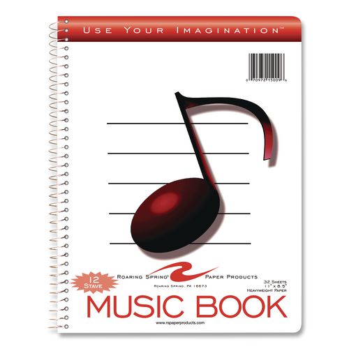 Image of Roaring Spring® 15009 Music Notebook, Music Transcription Format: 12 Staves, White Cover, (32) 11 x 8.5 Sheets