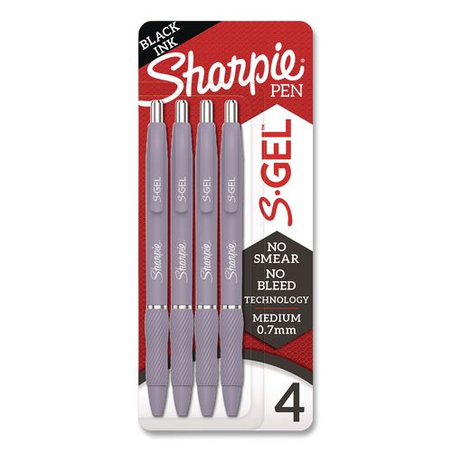 Image of Sharpie® S-Gel 2195670 S-Gel Fashion Barrel Gel Pen, Retractable, Medium 0.7 mm, Black Ink, Violet Barrel, 4/Pack