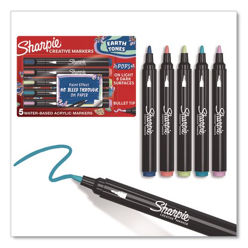 Image of Sharpie® 2209902 Creative Markers, Earth Tones, Bullet Tip, Assorted, 5/Pack