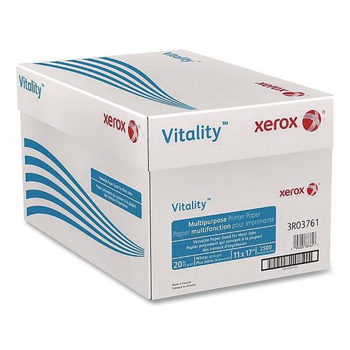 Image of xerox 3R03761 Vitality Multipurpose Printer Paper, 92 Bright, 20 lb Bond Weight, 11 x 17, White, 500 Sheets/Reams, 5 Reams/Carton
