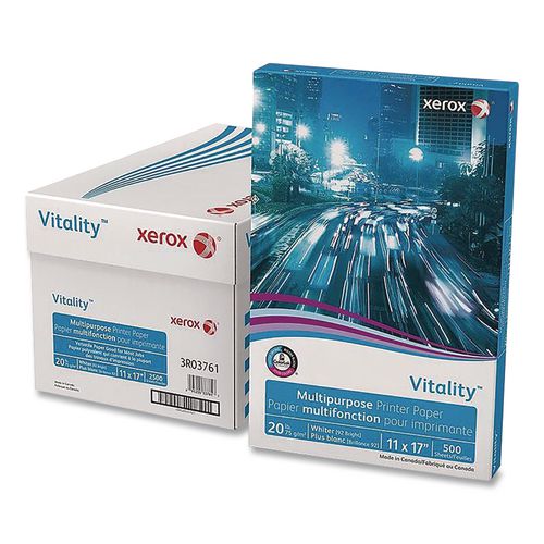 Image of xerox 3R03761 Vitality Multipurpose Printer Paper, 92 Bright, 20 lb Bond Weight, 11 x 17, White, 500 Sheets/Reams, 5 Reams/Carton