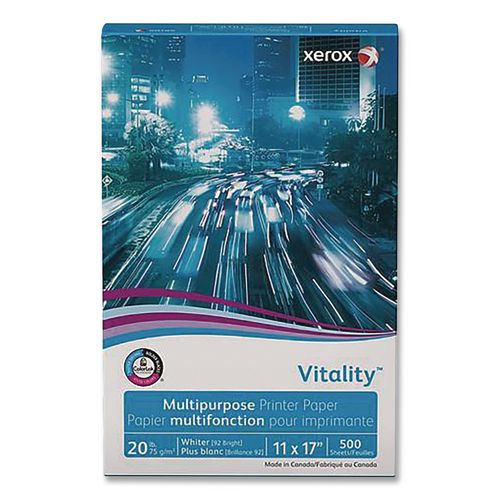 Image of xerox 3R03761 Vitality Multipurpose Printer Paper, 92 Bright, 20 lb Bond Weight, 11 x 17, White, 500 Sheets/Reams, 5 Reams/Carton