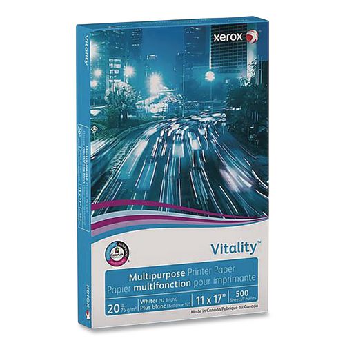 Image of xerox 3R03761 Vitality Multipurpose Printer Paper, 92 Bright, 20 lb Bond Weight, 11 x 17, White, 500 Sheets/Reams, 5 Reams/Carton