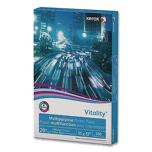 Image of xerox 3R03761 Vitality Multipurpose Printer Paper, 92 Bright, 20 lb Bond Weight, 11 x 17, White, 500 Sheets/Reams, 5 Reams/Carton