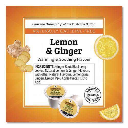 Image of TWININGS® TNA89556 Tea K-Cups, Lemon Ginger, 0.11 Oz K-Cups, 24/box