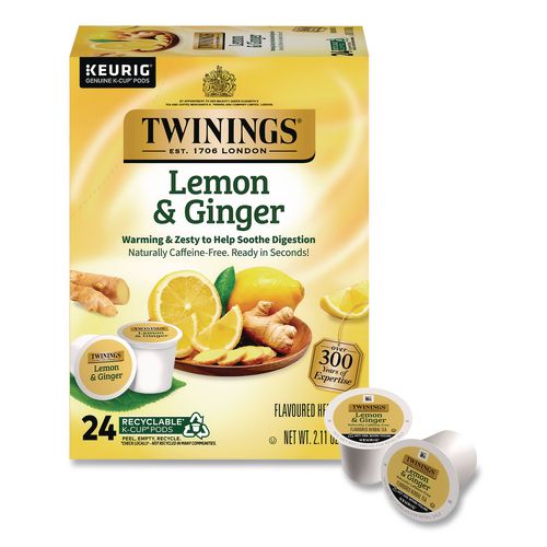 Image of TWININGS® TNA89556 Tea K-Cups, Lemon Ginger, 0.11 Oz K-Cups, 24/box