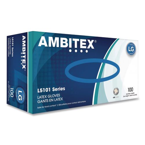 Image of AMBITEX® LLG5101 L5101 Series Lightly Powdered Latex Gloves, Large, 4 mil Thick, 9" Long, Cream, 100/Box