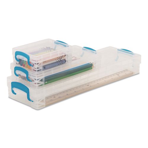Image of Super Stacker® 38714 School Kit with Crayon Box, Pencil Box and Ruler Box, Clear/Blue, 3/Box