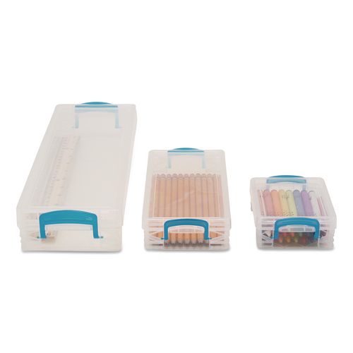 Image of Super Stacker® 38714 School Kit with Crayon Box, Pencil Box and Ruler Box, Clear/Blue, 3/Box