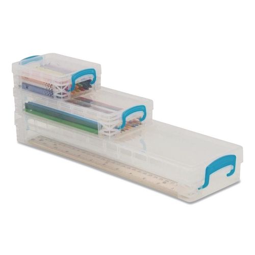 Image of Super Stacker® 38714 School Kit with Crayon Box, Pencil Box and Ruler Box, Clear/Blue, 3/Box